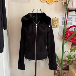 Cliche Faux Fur Collar Knit Zip Up Jacket M